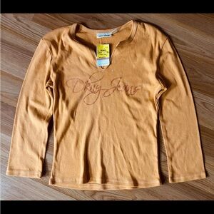 Early DKNY 1990s Vintage Women’s  Burnt Orange Top Medium Fashion Tee